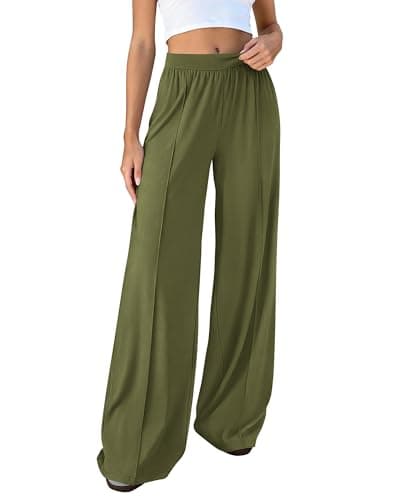 BTFBM Palazzo Pants for Women 2026 Spring Summer Casual Lounge Pants High Waist Flowy Trousers Baggy Wide Leg Pants(Army Green, XX-Large) - Image 1