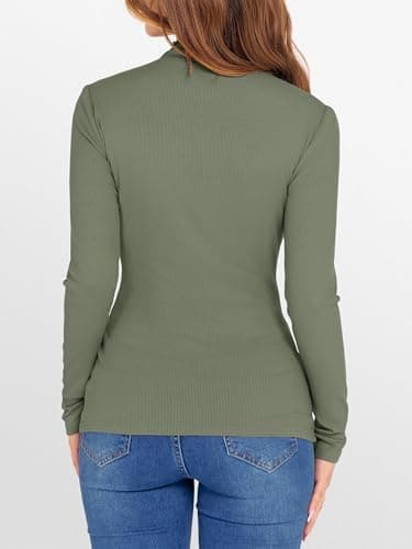 ANRABESS Women's Lettuce Trim Mock Neck Long Sleeve Tops 2026 Casual Dressy Ribbed Knit Slim Fit Tee Shirt Fall Layer Outfits Sage Green X-Small - Thumbnail 6