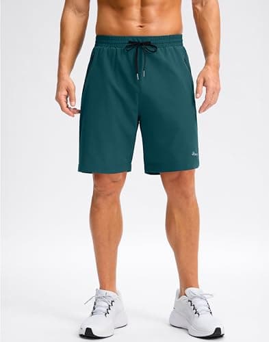 Pudolla Mens Workout Running Shorts Lightweight Gym Athletic Shorts for Men with Zipper Pockets(Deep Green L9_L) - Thumbnail 2