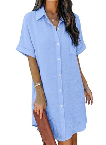 Magritta Womens Pale Blue Spring Dresses Shirt Dress Loose Fit Button Down Style with Chest Pocket Fashion Versatile Beach Cover Up for Spring Vacation L - Image 1