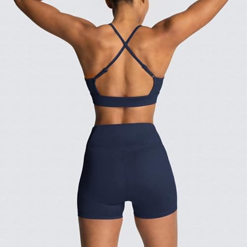 Matching Workout Sets for Women 2 Piece Pilates Sets Navy Yoga Gym Sets S - Thumbnail 2