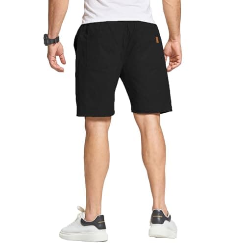 FizzPop Mens Shorts Casual Summer Cotton Chino Golf Dress Beach Drawstring Elastic Waist Essentials Shorts with Pockets Black M - Thumbnail 2