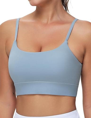 THE GYM PEOPLE Women's Adjustable Longline Sports Bras Scoop Neck Padded Wireless Workout Yoga Tops Denim Blue - Image 1