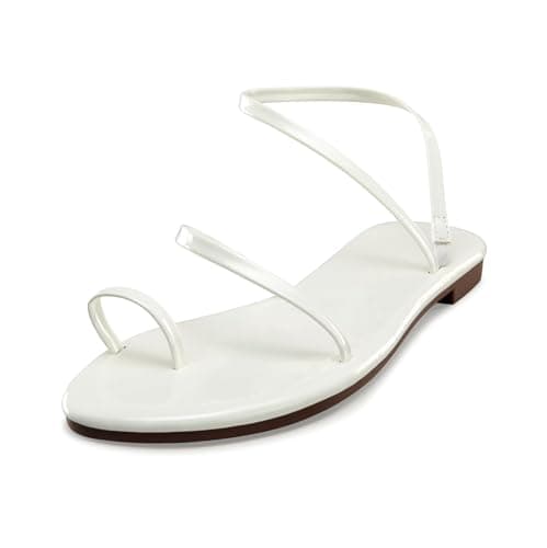 Strappy Greek Flat Sandals for Women Dressy Beach Slip-On Shoes | Unique Strap Design, Non-Slip Sole, Pearlized Leather Upper, Dressy Strappy Sandals for Casual, Beach, Everyday Wear White Patent - Thumbnail 6