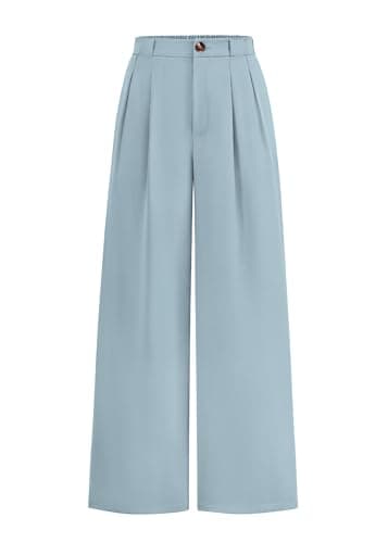 KIRUNDO Wide Leg Dress Pants for Women High Waisted Office Work Trousers Business Casual Slacks Button Flowy Palazzo Pant(Dusty Blue, XX-Large) - Image 1