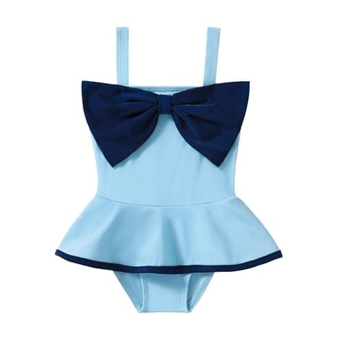 YWFSHOP Baby Girl Swimsuit Infant Toddler One Piece Color Block Ruffle Bow Tankini Bathing Suit Summer Beach Swimwear - Image 1
