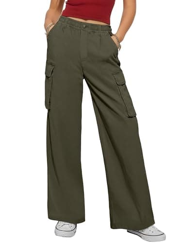 ANRABESS Womens Wide Leg Scrub Cargo Pants High Waisted Lightweight Casual Relaxed Fit Pants 2026 Vacation Y2K Streetwear Army Green Small - Image 1