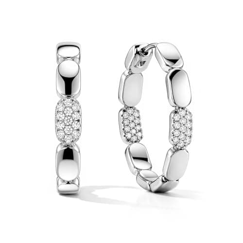 TOPROO 925 Sterling Silver Large Hoop Earrings for Women, 14K Gold Plated Dainty Earrings with Cubic Zirconia, 28MM Hypoallergenic Minimalist Everyday Wear Jewelry Gift for Women (WHITE GOLD-28MM) - Image 1