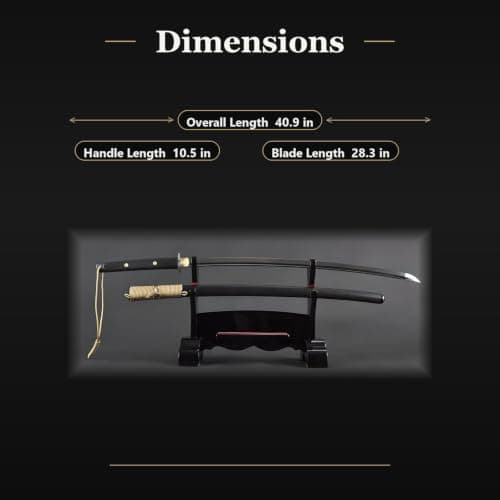 HMS Real Katana Sword - Hand Forged Manganese Steel Full Tang Blade, Functional Japanese Sword for Cutting Practice & Collectors, Black - Thumbnail 6