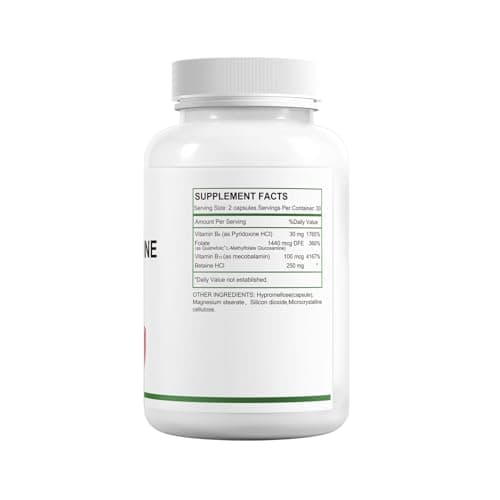 HUJ Homocysteine Formula Supplement - with B2, B12, Folate & Betaine HCl - for Homocysteine Metabolism & Methylation Support*- 60 Capsules - Thumbnail 2