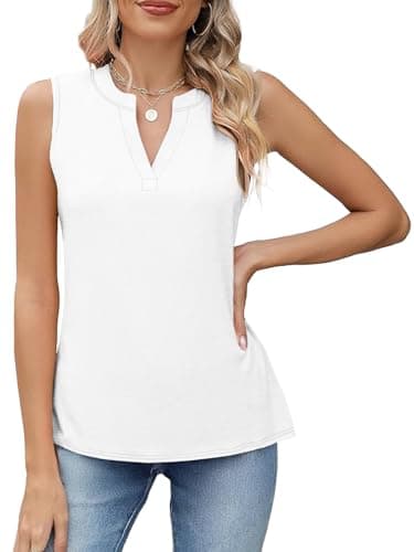 SLOWCOLIN Womens Tank Tops Loose Fit V Neck Tank Tops for Women Summer Casual Sleeveless Shirts White XL - Thumbnail 2