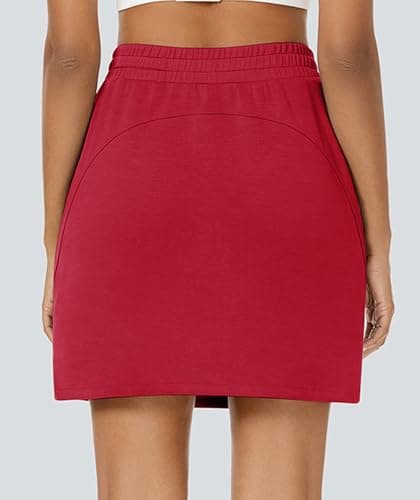 Casly Lamiit Womens Mini Skort Casual Workout High Waisted Drawstring Short Tennis Skirts Lounge Comfortable Red Skirt with Pockets S - Thumbnail 4
