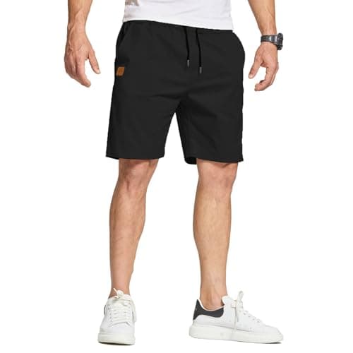 FizzPop Mens Shorts Casual Summer Cotton Chino Golf Dress Beach Drawstring Elastic Waist Essentials Shorts with Pockets Black L - Image 1