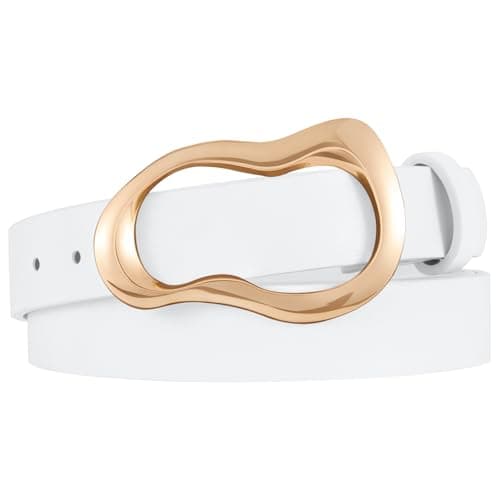 XZQTIVE Leather Belts for Women Casual Fashion Waist Belt for Jeans Pants Dresses with Unique Liquid Shapes Gold Buckle - Image 1