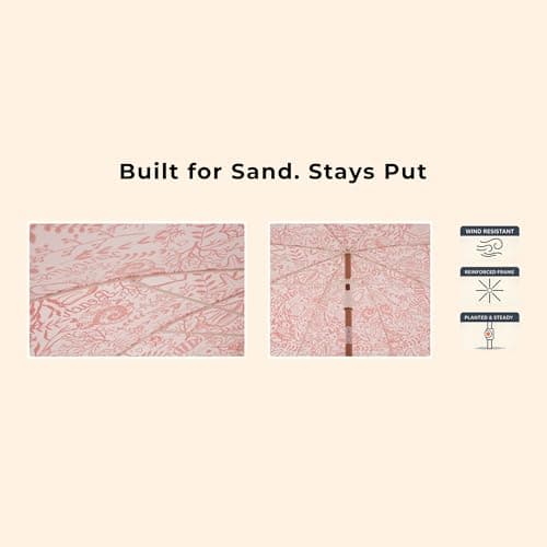 DEER LAND 6FT Fringe Beach Umbrella for Sand, Boho Coastal Patio Umbrella with Tassels, UPF 50+ Sun Protection, Tilt, Carry Bag for Beach Vacation & Pool, Reef Crimson - Thumbnail 6