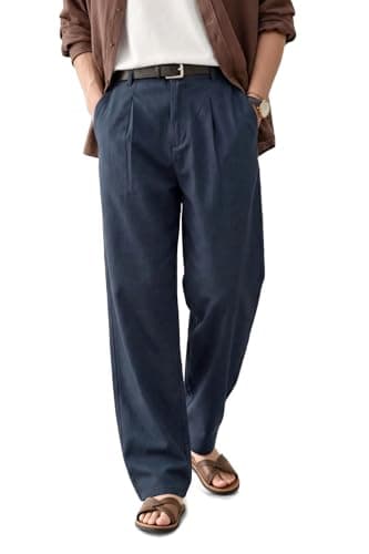 Heyfanee Linen Pants Men Casual Loose Fit Summer Beach Pants for Men Blue Lightweight 30 - Thumbnail 6