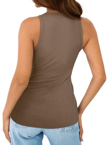 GKBK Womens Sleeveless Tank Top Form Fitting Spaghetti Strap V Neck Ribbed Knit Workout Lounge Basic Slim Fitted Crop Summer 2025 Cami Layering Casual Shirts Brown M - Thumbnail 4