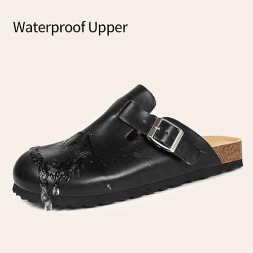 Dumalum Womens Black Clogs Leather Mules Cork Footbed Potato Shoes Comfort Slip on Sandals with Arch Support Clogs for Women Men Dupes Unisex Home Slipper - Thumbnail 4