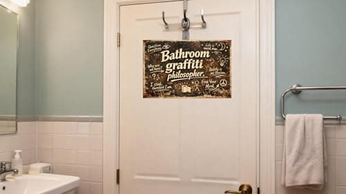 Bathroom Graffiti Philosopher Vintage Metal Tin Sign 8x12 Inch Funny Bathroom Wall Decor Retro Rustic Humor Plaque with Sarcastic Quotes for Restroom Man Cave Office Home with Pre Drilled Holes - Thumbnail 4