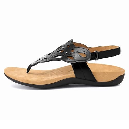 Athlefit Women's Arch Support Orthotic Sandals Comfortable Walking Orthopedic Thong Black Sandals Size 9.5 - Thumbnail 3
