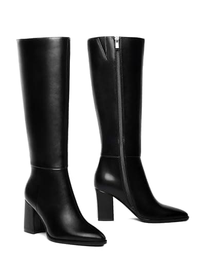 TopWalks Women's Knee High Boots Pointed Toe Chunky Block Heel Platform Boots Comfort Dress Long Boots Black 8.5 - Thumbnail 5