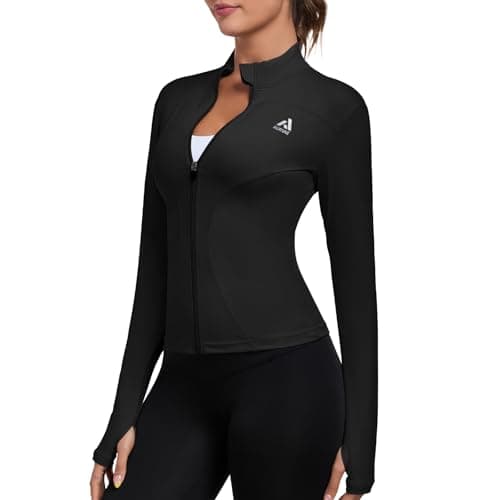AURVAE Women's Workout Jacket, Womens Cropped Lightweight Running Jackets, Zip Slim Fit Athletic Tops for Gym, Yoga, Jogging (Small, Black) - Image 1