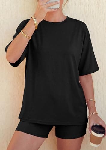 PRETTYGARDEN 2026 Women's Summer 2 Piece Sets Casual Lounge Set Short Sleeve Tops Shirts Shorts Travel Beach Vacation Outfits (Black,Large) - Thumbnail 6