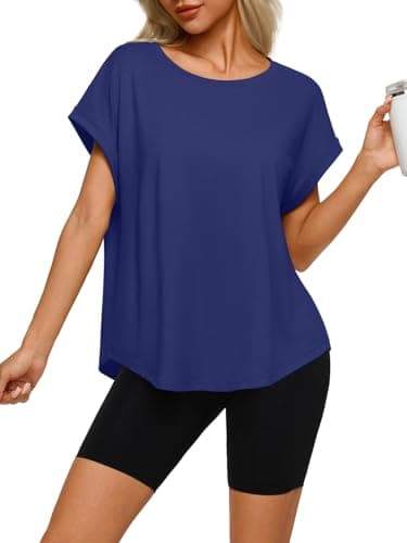 REORIA Women’s Oversized T Shirt Loose Fit Short Sleeve Casual Top Soft Stretchy Lounge Tee for Summer & Workout Navy Large - Image 1