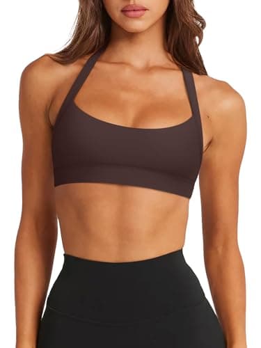 LASLULU Womens Sexy Workout Tops Coffee Sports Bra Padded Bra Halter Tank Athletic Fitness Summer 2026 Running Yoga Pilates Crop Tops(Espresso X-Large) - Image 1