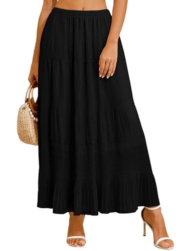 Arolina Black High Waisted Skirt Women 2026 Summer Trendy Elastic Flowy Long Maxi Skirts Tiered Ruffle A Line Pleated Casual - Image 1