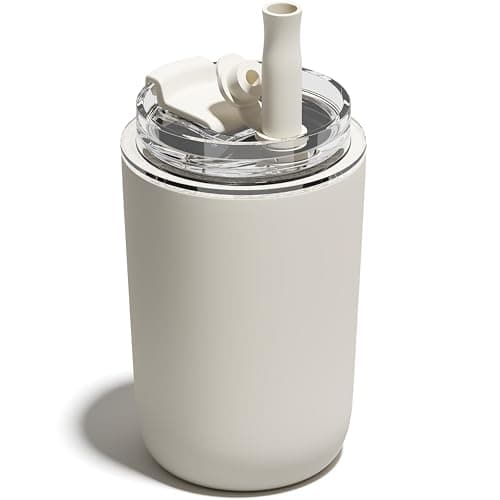 UIRZOTN 10 oz Insulated Coffee Tumblers, Travel Coffee Tumblers with Straw, Double-Wall Stainless Steel Tumbler, Leak Proof Tumbler, Reusable Cups with Lids for lced and Hot Drinks (Matte, Cream) - Image 1