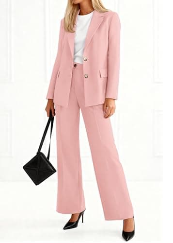 KIRUNDO Womens Suits 2 Piece Set Business Casual Blazer Jacket Wide Leg Dress Pants Suits Professional Work Office Outfits(Pink, X-Large) - Thumbnail 2