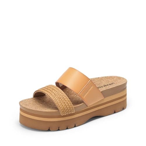 DREAM PAIRS Women's Platform Slides Sandals Comfortable Arch Support Two Strap Slip On Fashion Beach Wedge Sandals,Size 12,Tan,DWUMSS2533 - Image 1
