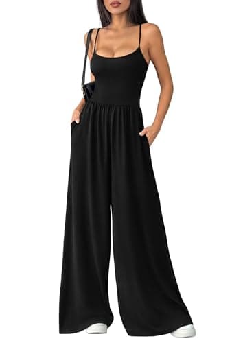 PRETTYGARDEN Jumpsuits for Women Summer 2026 Sleeveless Wide Leg Date Night Rompers Beach Vacation Cruise One Piece Outfits(Black,Medium) - Image 1