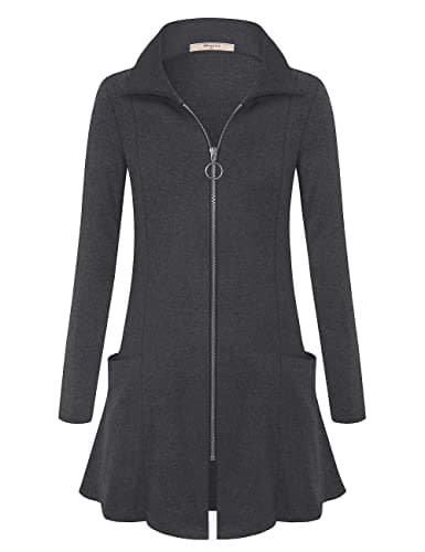 Miusey Tunic Sweatshirts for Women Womens Collar Neck Zip Up Tunic Tops Womens Sweatshirts with Zipper Long Lightweight Outwear Charcoal Black Large - Image 1
