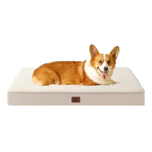 EHEYCIGA Orthopedic Dog Beds for Large Dogs with Removable Washable Cover for Crate, Camel, 35x23