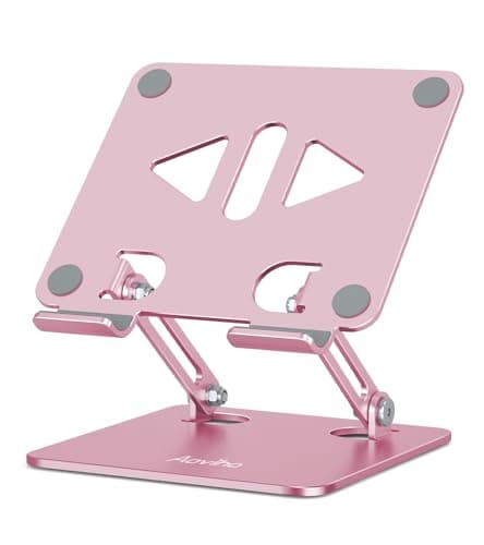 Aoviho Tablet Stand Holder for Desk, Adjustable Aluminum Desk Accessories, Stable Desktop Stand for Office Home,Compatible with iPad Pro Air Mini, Samsung Tablets, Rose Gold - Image 1