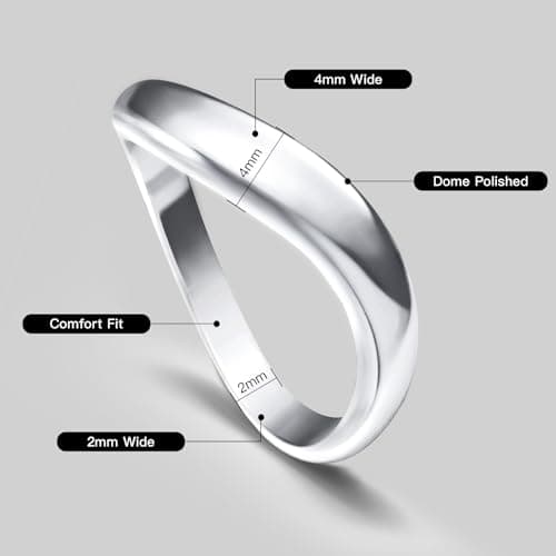 Zuyaeui 14K White Gold Plated Twisted Wave Ring for Women, 4mm Dome Polished 925 Sterling Silver Stackable Band, Wedding Anniversary Engagement Promise Gift for Her, Size 7 - Thumbnail 4