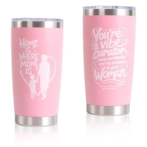 Cazacomzy Birthday Gifts for Mom, Personalized Tumbler Engraved Merry Chrismas Present for Her,Women, Wife, Daughter, Sister - Thoughtful Gift Basket for Mothers Day,Pink - Image 1