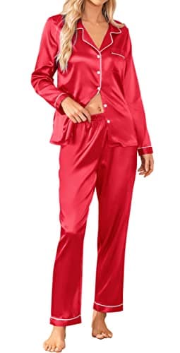 Senert Women's Matching Pajama Set Button Down Pjs Set Christmas Pajamas for Women Family Sleepwear Red,X-Large - Image 1