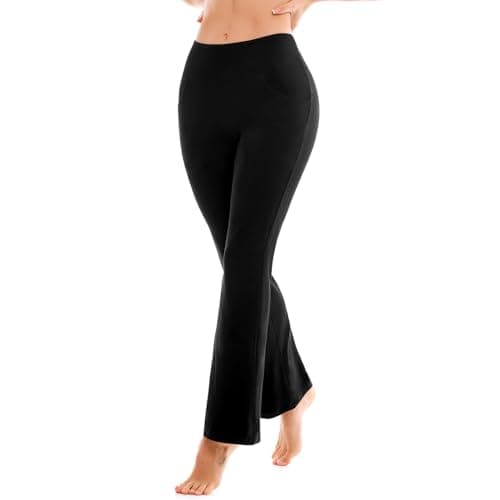 SINOPHANT Flare Leggings for Women with Pockets,High Waisted Tummy Control Bootcut Yoga Pants for Women Soft Bell Bottoms Black XL - Thumbnail 2