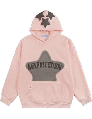 Aelfric Eden Graphic Hoodies for Men Y2K Printed Hoodie Sweatshirt Casual Oversized Long Sleeve Vintage Streetwear Hiphop Hooded Pullover Light Pink Medium - Image 1