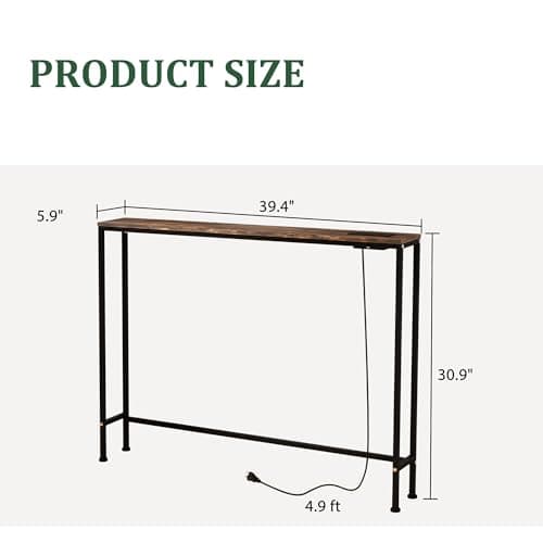 Azaeahom 39" Narrow Console Table,Sofa Table with Charging Station, Narrow Long Entryway Table，Behind Couch Table,for Living Room, Hallway, Foyer(1,Brown) - Thumbnail 3