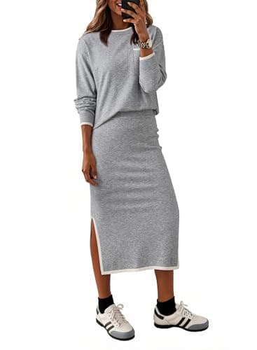 Dokotoo 2 Piece Sets for Women Sweater Dress Knit Travel Outfits 2 Pieces Set Womens Winter Dresses Women's Skirts Set Fashion Grey Sweater Dreses for Women 2025 XX-Large - Image 1