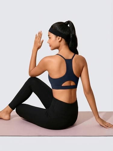 Aoysky Womens Buttery Soft Racerback Sports Bra Padded Strappy Workout Running Yoga Gym Crop Tops with Built in Bras Navy - Thumbnail 3