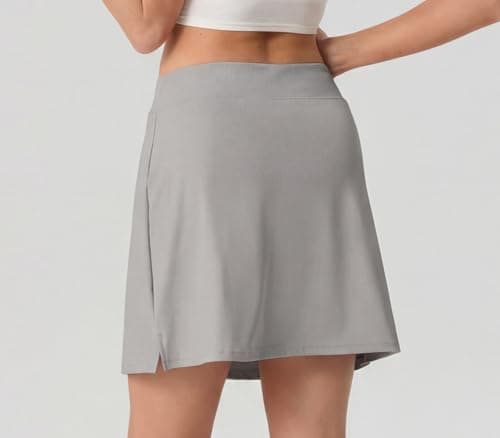 PrinStory Women's High Waisted Tennis Skirt 2 in 1 Athletic Skirt Quick Dry Pickleball Golf Skort for Workout Running Light Gray-2XL - Thumbnail 6