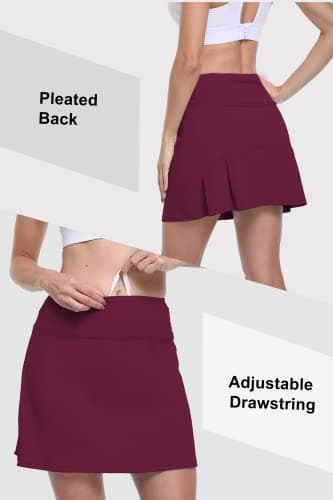 CHICHO Womens Running Skirt Tennis Athletic Pleated Skort with Shorts Zip Pockets Casual Ladies Skirt Skorts for Golf Above Knee Skorts Workout Running Burgundy, Large - Thumbnail 5