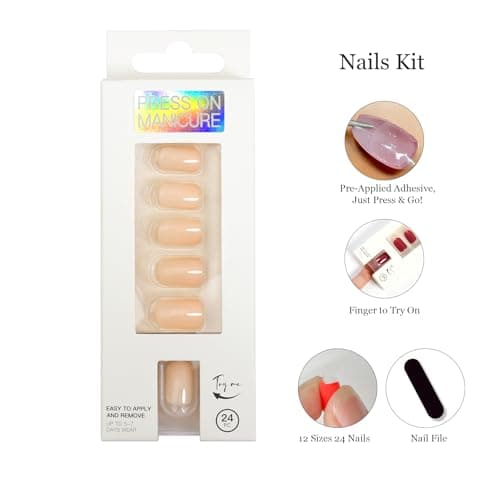 ZANVIA Acrylic Press On Nails Square Short - Nude Peach No Glue Soft Gel Nail Tips for Girls, Flexible Fit Feels Natural for Everyday, Damage & Chip-Free, 24 Nails in 12 Sizes with File - Thumbnail 6