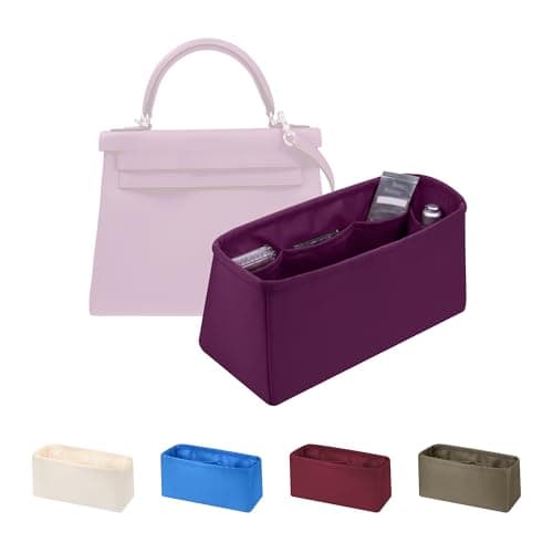 Women's Purse Organizer Insert - Satin & Lightweight Fabric with Inside Pockets, Portable for Commute, Travel, Shopping, and Evening, Multicolor Options, Fits for Kelly 32(Anemone, KL32 Retourné)