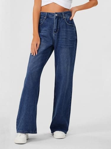Genleck Womens Baggy Jeans Loose Petite Wide Leg High Rise Jean for Woman Boyfriend Y2K Pants Trendy (Dark Blue,10) - Thumbnail 2